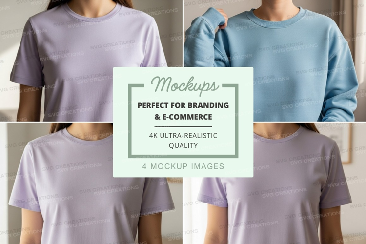 T-shirt mockup - crew neck, short sleeve, lavender and blue