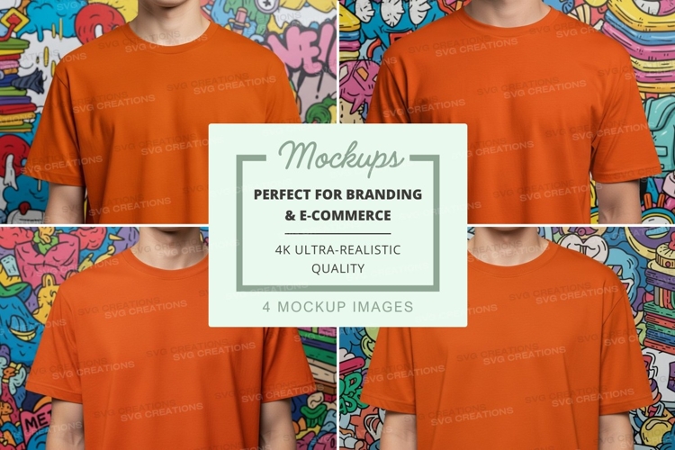 T-shirt mockup - orange crew neck t-shirt
