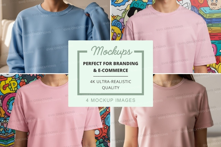 T-shirt mockup featuring light blue and pink t-shirts
