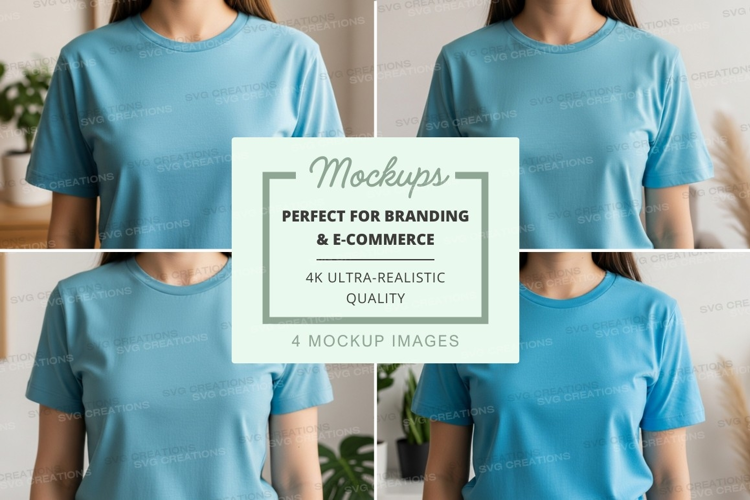 T-shirtSet of four t-shirt mockups with light blue t-shirts