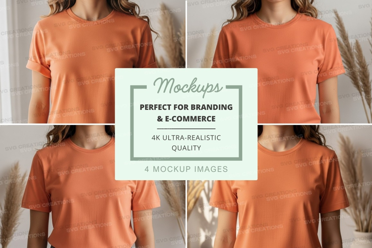 T-shirt mockup - women's crew neck t-shirt in terracotta col