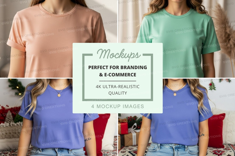 T-shirt mockup featuring crew neck and v-neck styles