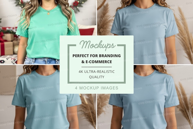 T-shirt mockup with light blue and mint green t-shirts