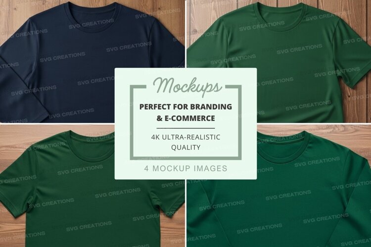 T-shirt mockup featuring multiple t-shirts in navy blue and example image 1