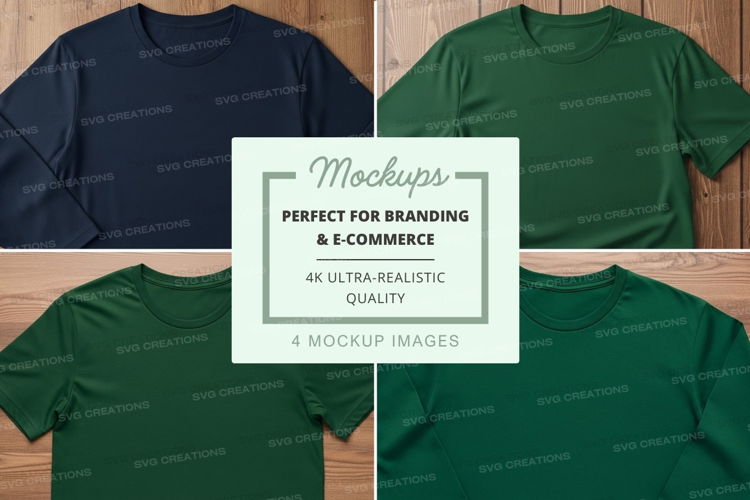 T-shirt mockup featuring multiple t-shirts in navy blue and