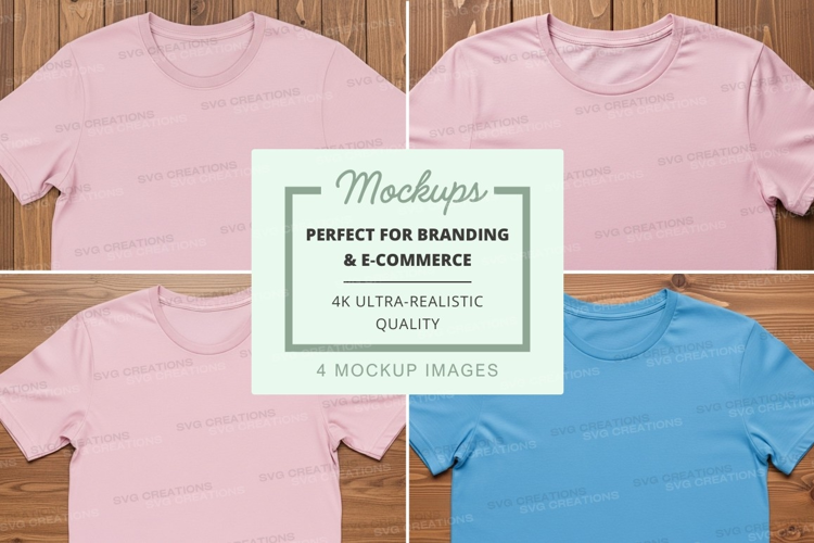 T-shirt mockup - crew neck, light pink and blue t-shirts on