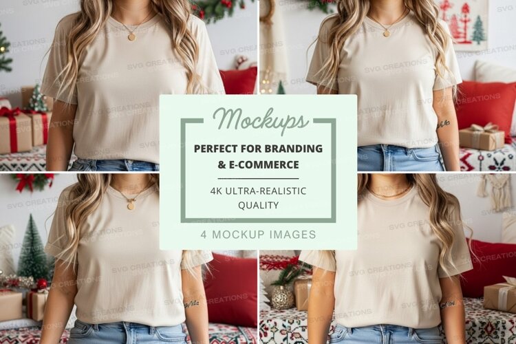 Women's light beige v-neck t-shirt mockup example image 1