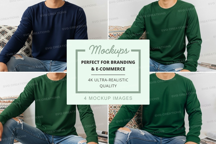 Long sleeve t-shirt mockup in navy and green