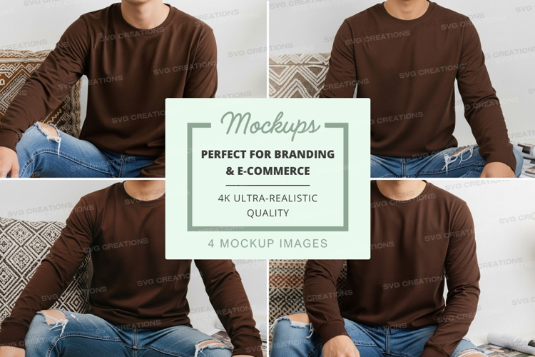 Long sleeve t-shirt mockup in brown