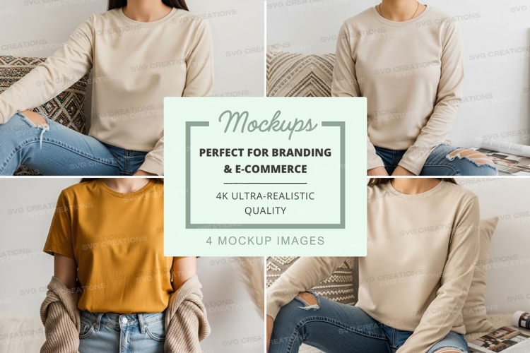 Long sleeve t-shirt mockup in beige and yellow