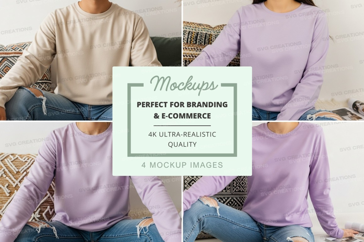 Long sleeve t-shirt mockup with models