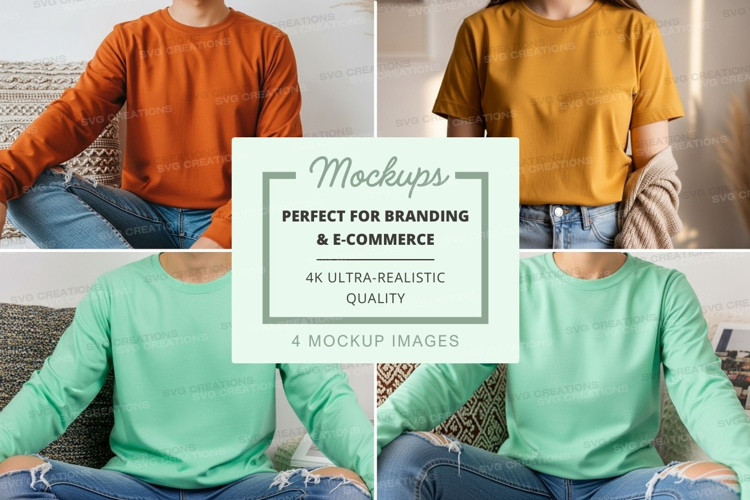 T-shirt mockup with multiple models wearing crew neck t-shir