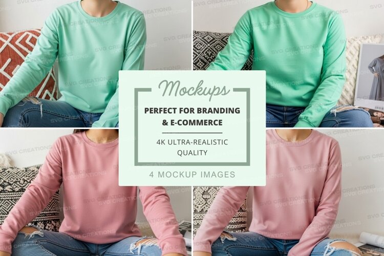 Long sleeve t-shirt mockup - green and pink styles example image 1