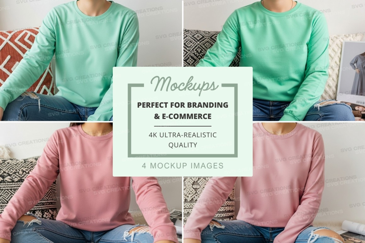 Long sleeve t-shirt mockup - green and pink styles