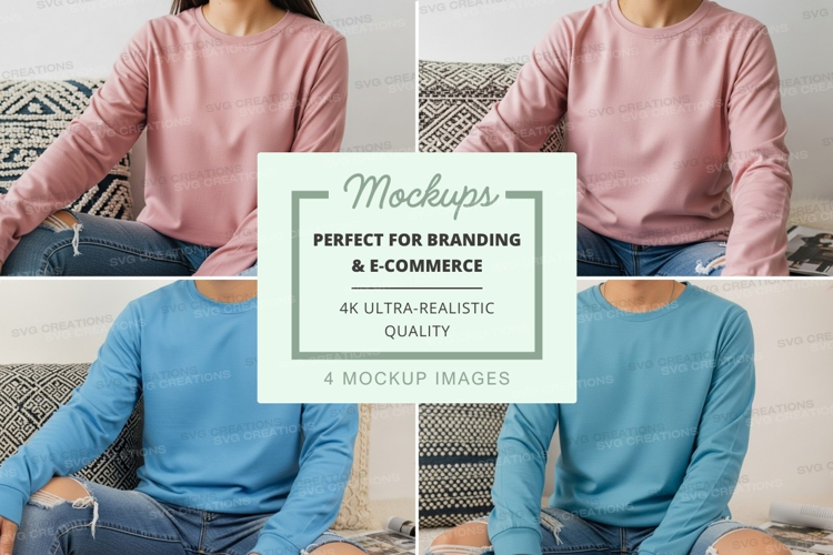 Long sleeve t-shirt mockup in pink and blue