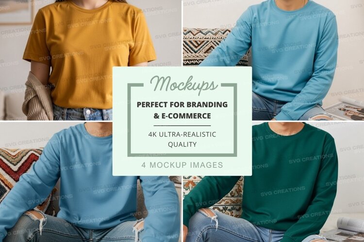 Four long sleeve t-shirt mockups example image 1