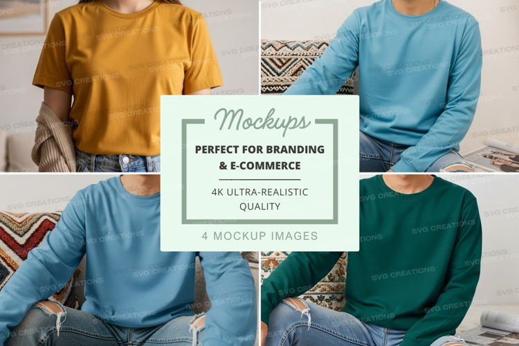 Four long sleeve t-shirt mockups