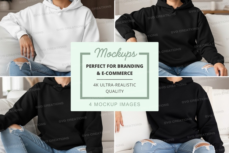 Hoodie mockup on white sofa