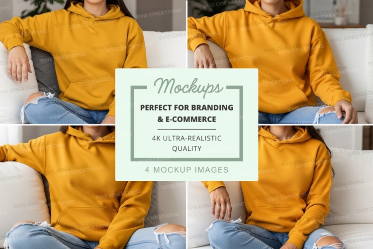 Hoodie mockup with three models sitting on stairs