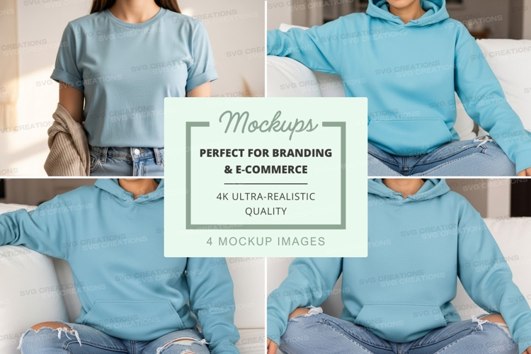 Light blue hoodie mockup with model