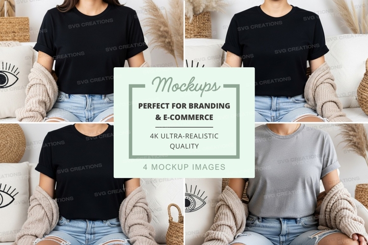 T-shirt mockup featuring multiple styles and colors
