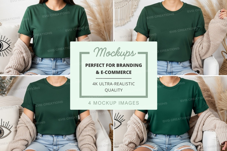 Green crew neck t-shirt mockup on model