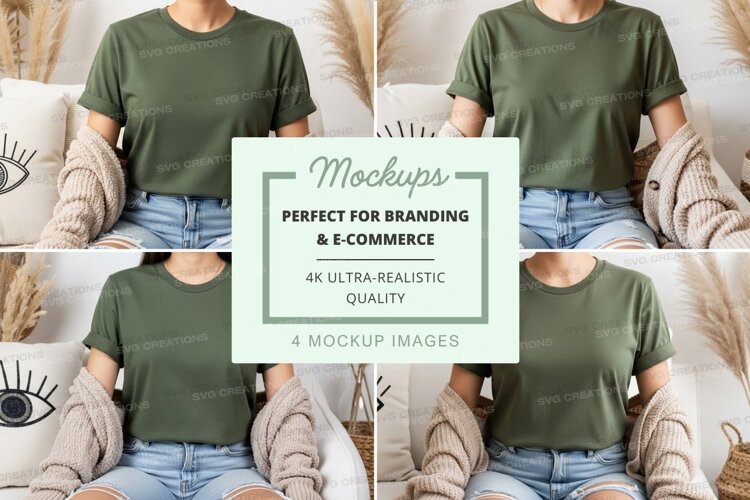 Green t-shirt mockup on sofa example image 1