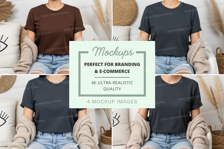 T-shirt mockup featuring multiple styles and colors