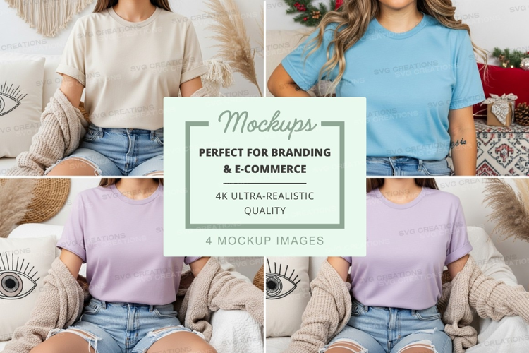 Group of women wearing t-shirts mockup