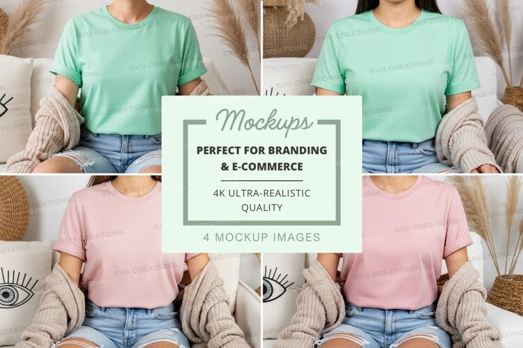 T-shirt mockup with models in light colors example image 1