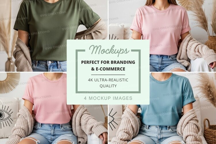 T-shirt mockup featuring multiple styles and colors example image 1