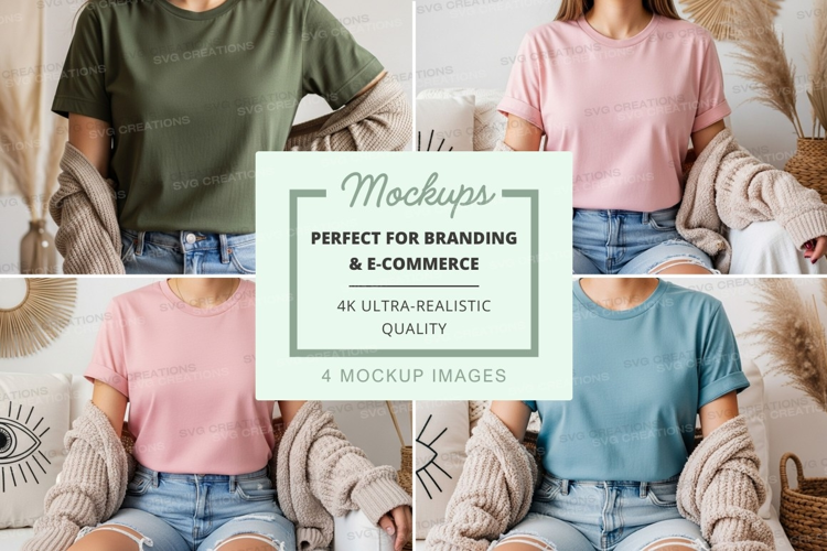 T-shirt mockup featuring multiple styles and colors