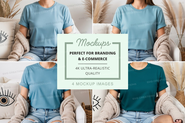 T-shirt mockup featuring light blue and dark blue t-shirts