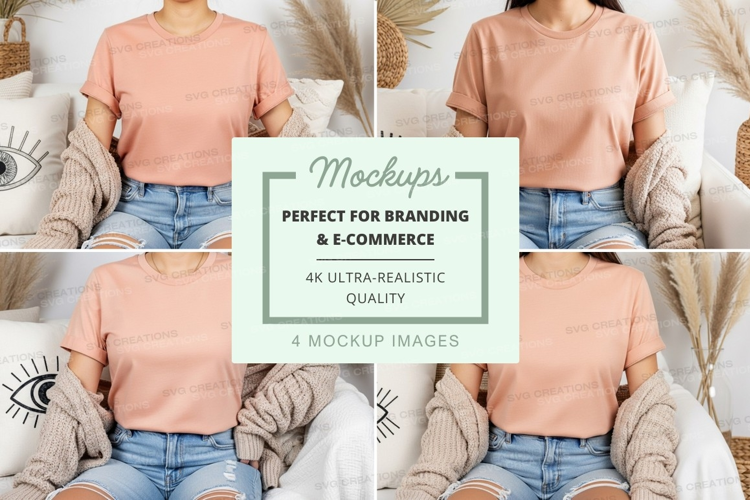 Peach blush t-shirt mockup on couch