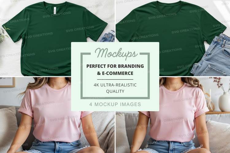 T-shirt mockup featuring green and pink t-shirts on models