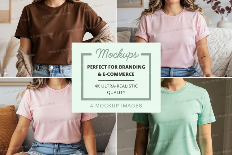 T-shirt mockup featuring multiple styles and colors