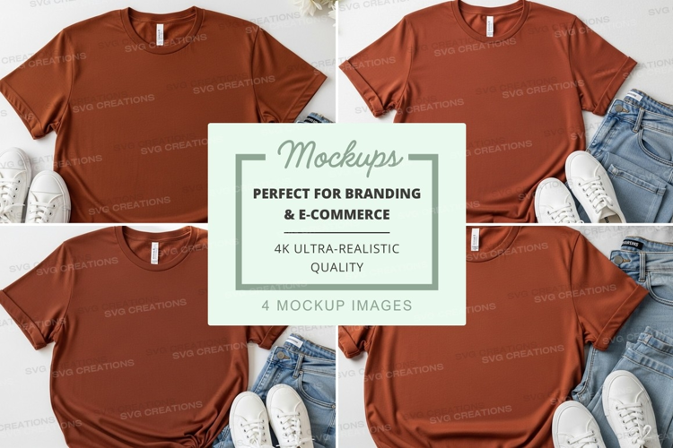Brown t-shirt mockup with casual outfit