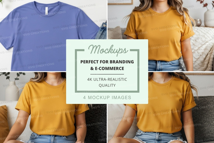 T-shirt mockup featuring multiple models wearing t-shirts