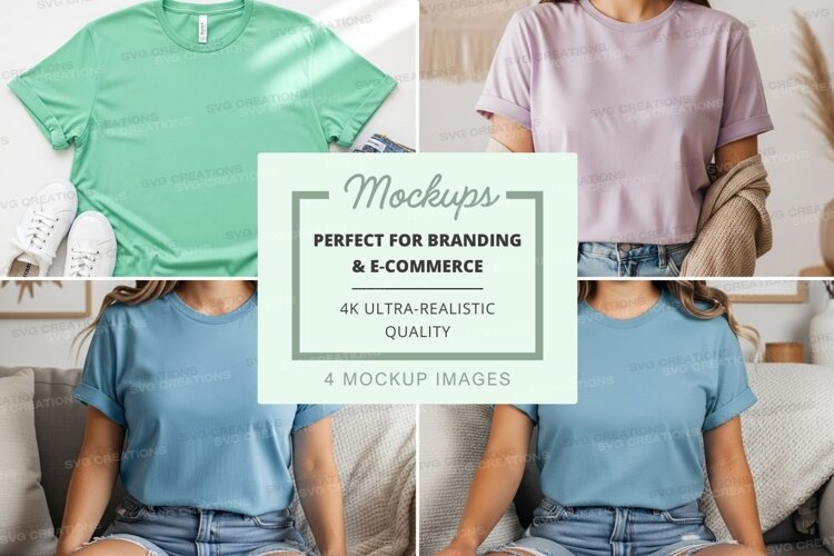 T-shirt mockup with two models wearing light blue t-shirts example image 1