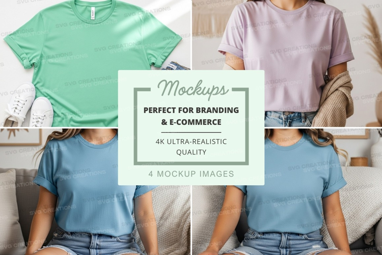 T-shirt mockup with two models wearing light blue t-shirts