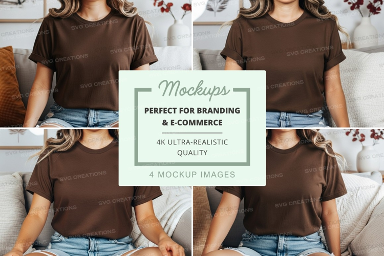 Brown t-shirt mockup on models