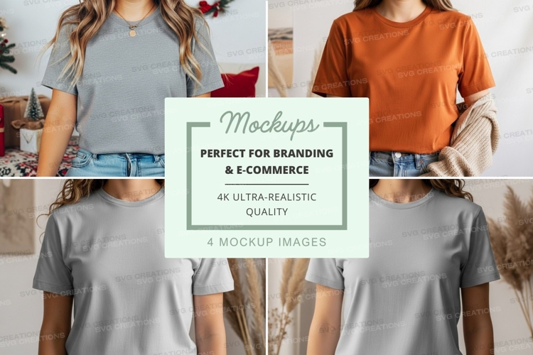 T-shirt mockup featuring two models wearing light blue and o