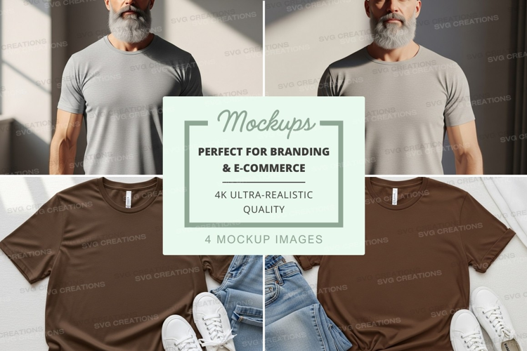 T-shirt mockup - crew neck in gray and brown