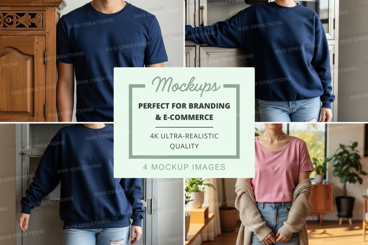 T-shirt mockup - crew neck, oversized fit, navy blue and pin