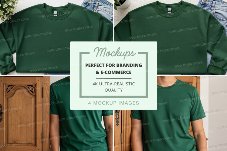 Green t-shirt mockup on wooden background