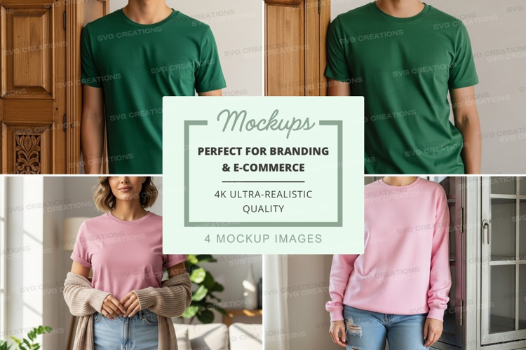 T-shirt mockup featuring green and pink t-shirts