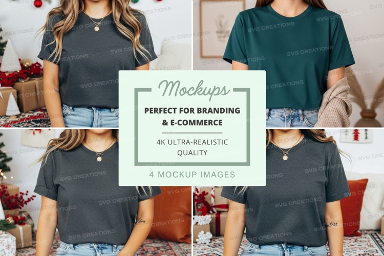 Four women wearing short-sleeve t-shirts mockup