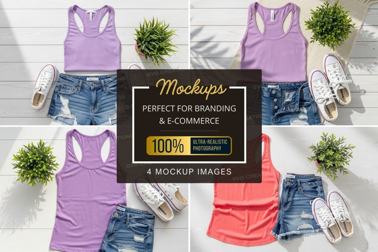 Mockup: casual summer outfits with tank tops and denim short