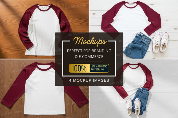 Mockup of a white and burgundy baseball tee with casual outf