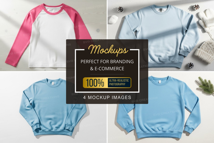 Mockup: assorted sweatshirts and t-shirts